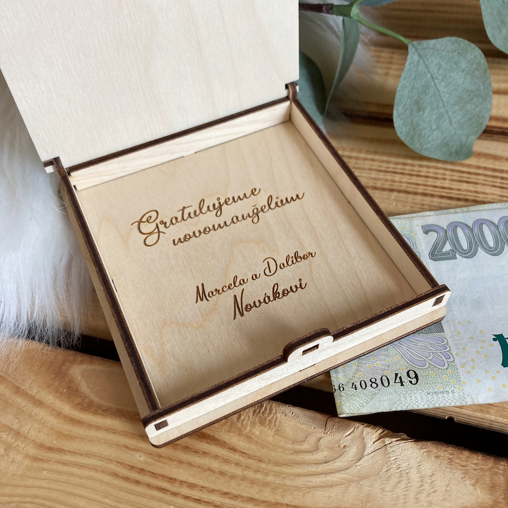Svatební dar - dřevěná krabička na peníze