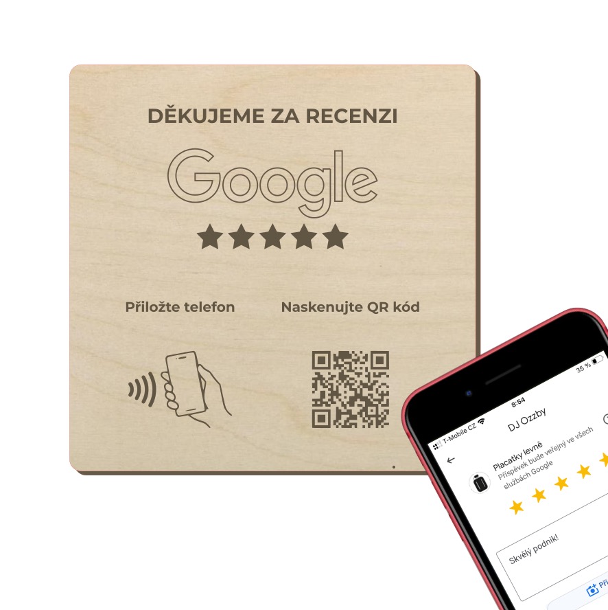 NFC + QR destička pro Google recenze