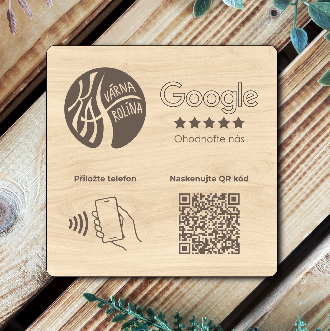 NFC + QR destička pro Google recenze s vlastním logem