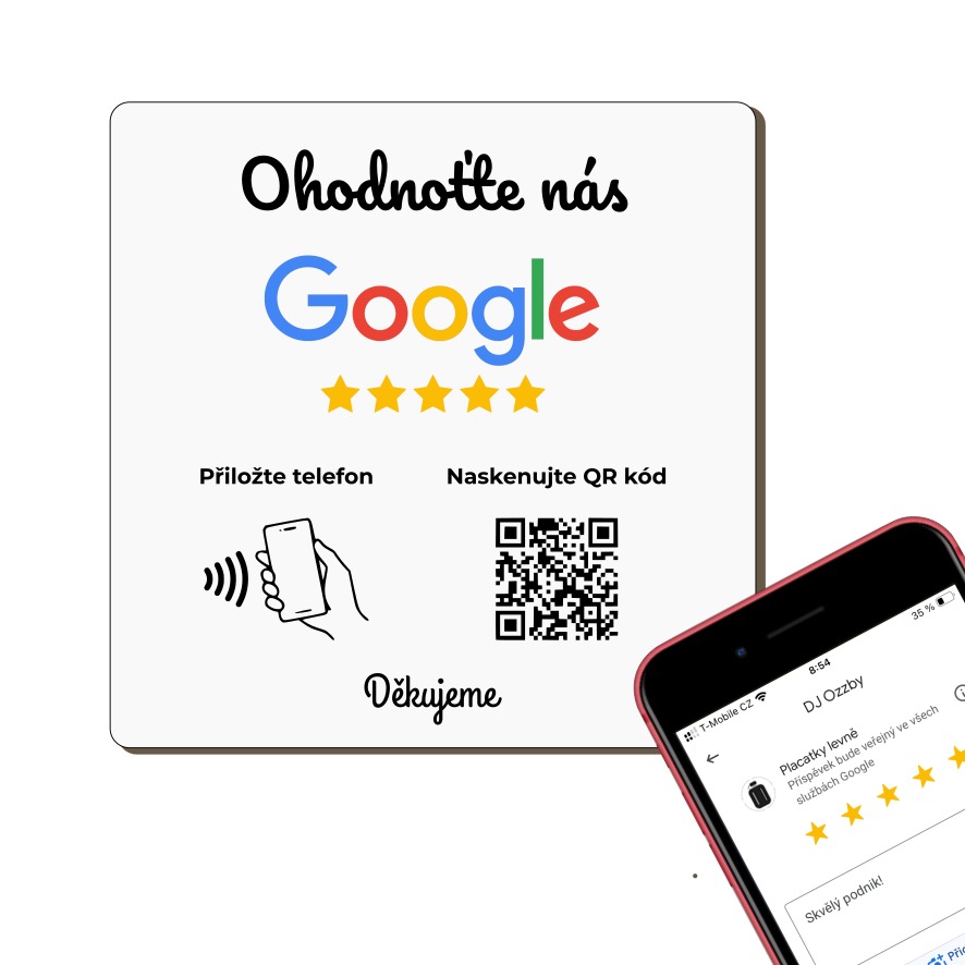 NFC + QR destička pro Google recenze