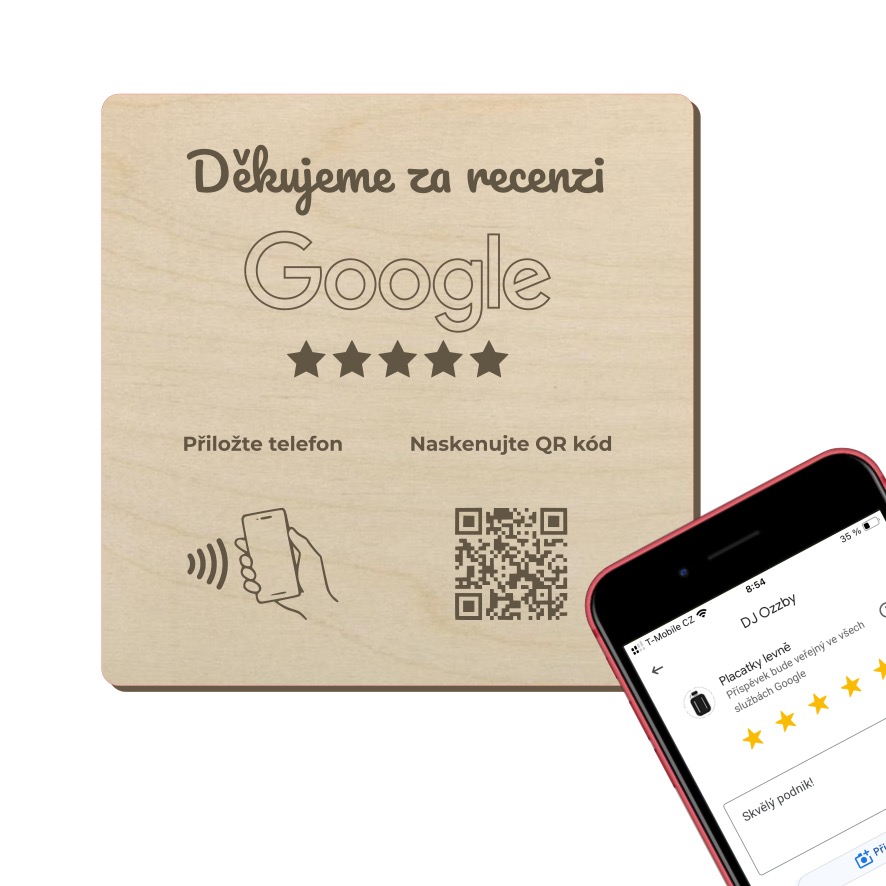 NFC + QR destička pro Google recenze