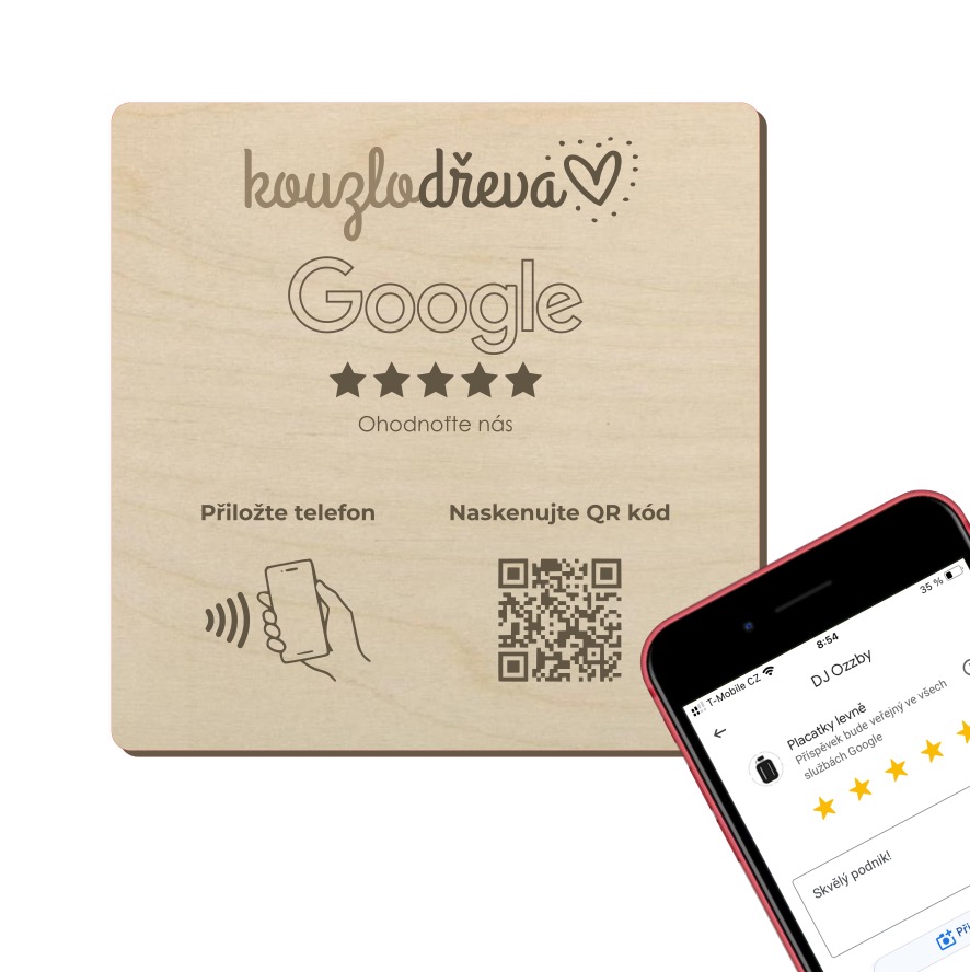 NFC + QR destička s vlastním logem pro Google recenze
