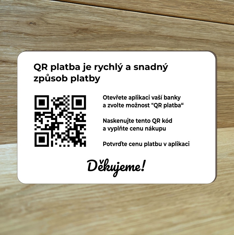 Destička s QR kódem pro přijímání plateb
