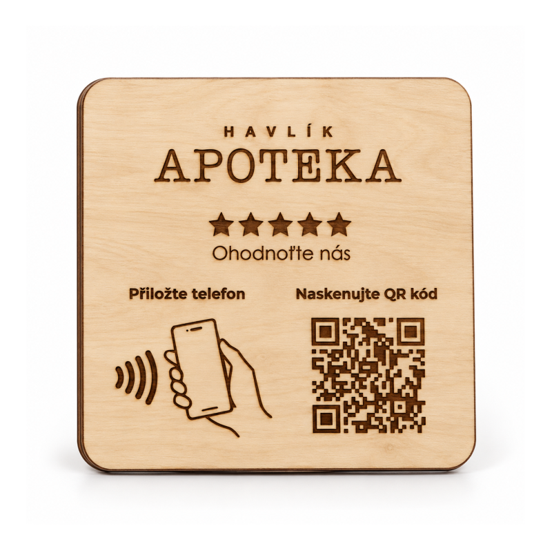NFC + QR destička s vlastním logem pro Google recenze