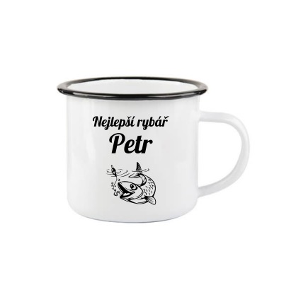 Smaltovaný hrnek (plecháček) - Nejlepší rybář + jméno