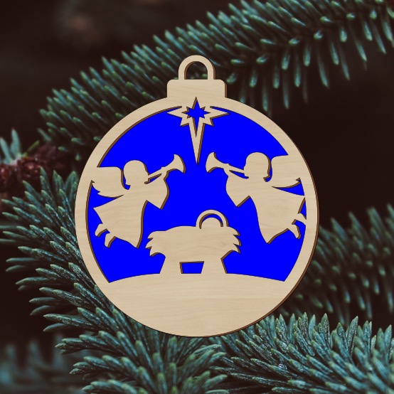 Dřevěná vánoční ozdoba s křesťanským motivem