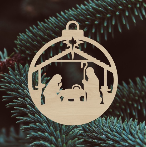 Dřevěná vánoční ozdoba s křesťanským motivem