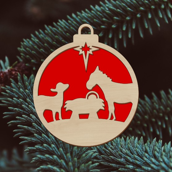 Dřevěná vánoční ozdoba s křesťanským motivem