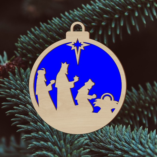 Dřevěná vánoční ozdoba s křesťanským motivem