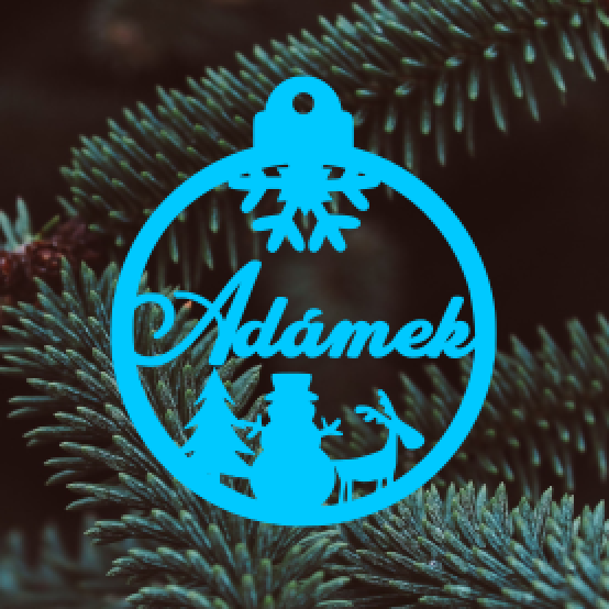 Modrá vánoční ozdoba se jménem