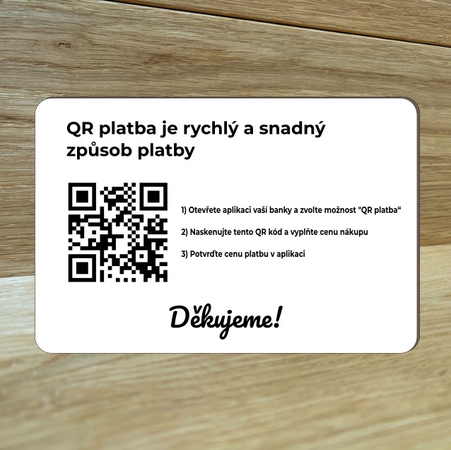 Destička s QR kódem pro přijímání plateb