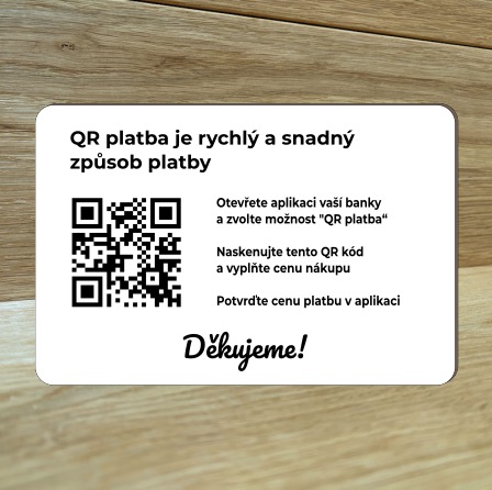 Destička s QR kódem pro přijímání plateb