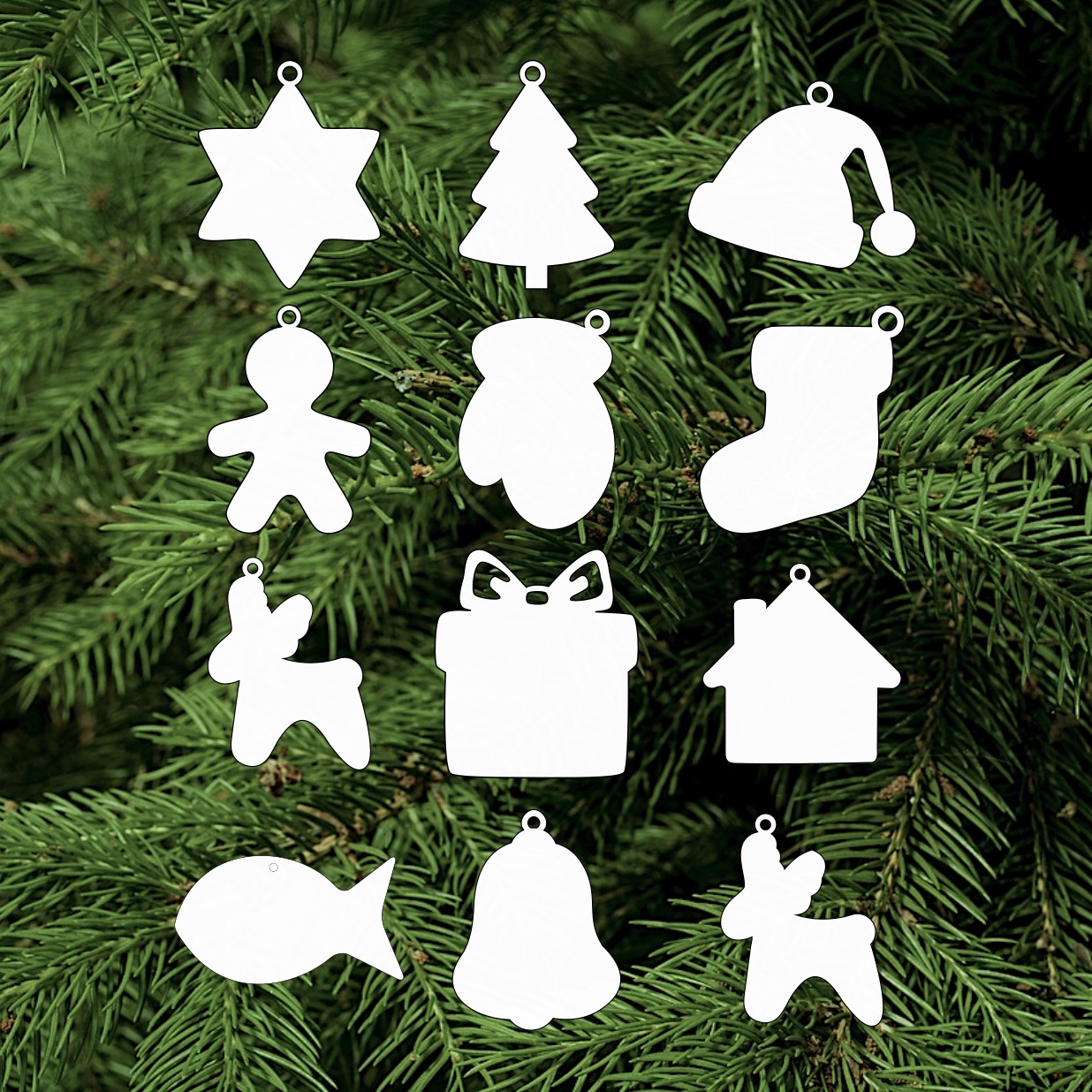 Dřevěné ozdoby s papírovou vrstvou k dokreslení (12 ks)