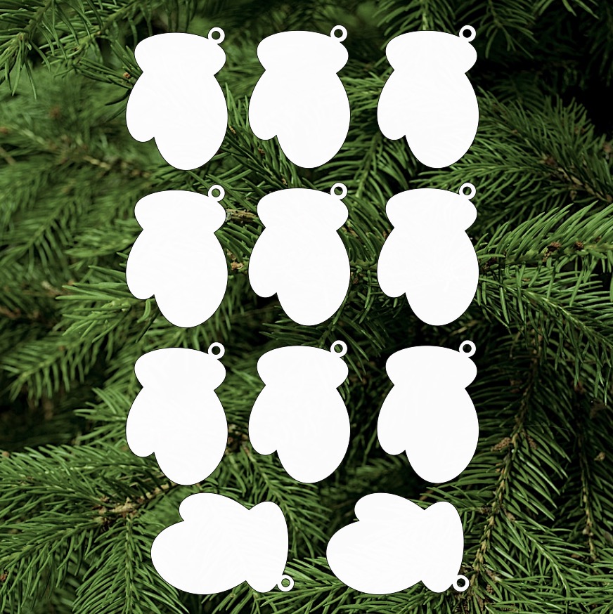 Dřevěné ozdoby s papírovou vrstvou k dokreslení (11 ks)