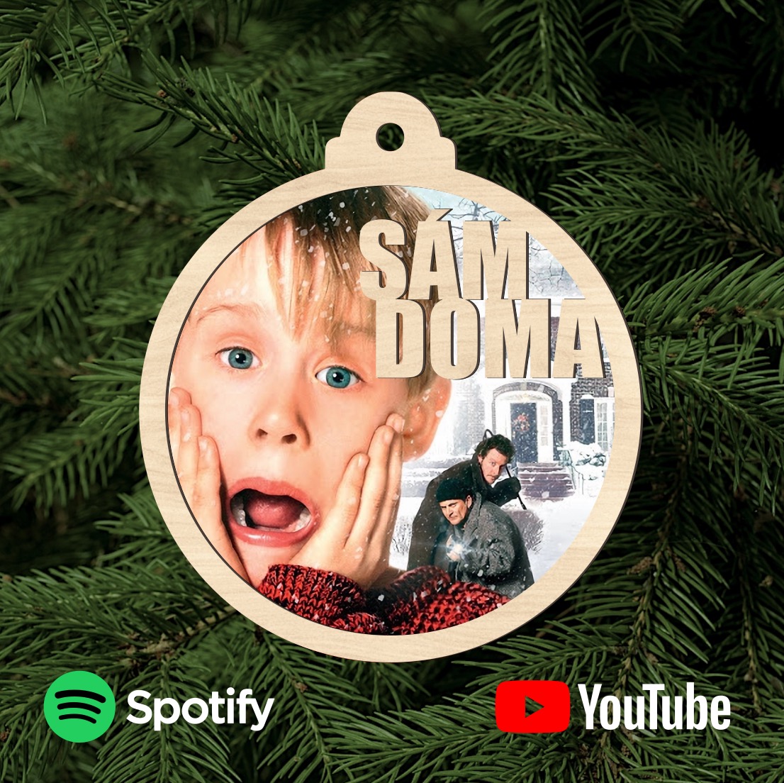 Dřevěná ozdoba hrající soundtrack Sám doma