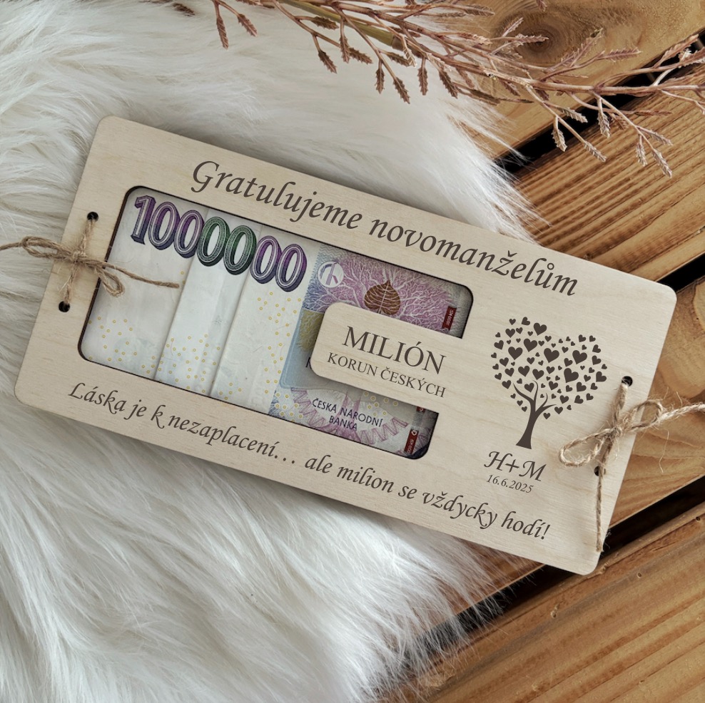 Dřevěné svatební přání - Milion korun