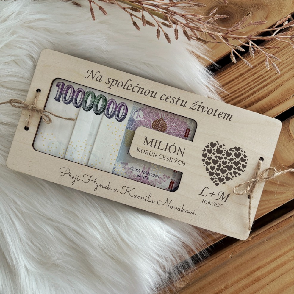 Dřevěné svatební přání - Milion korun