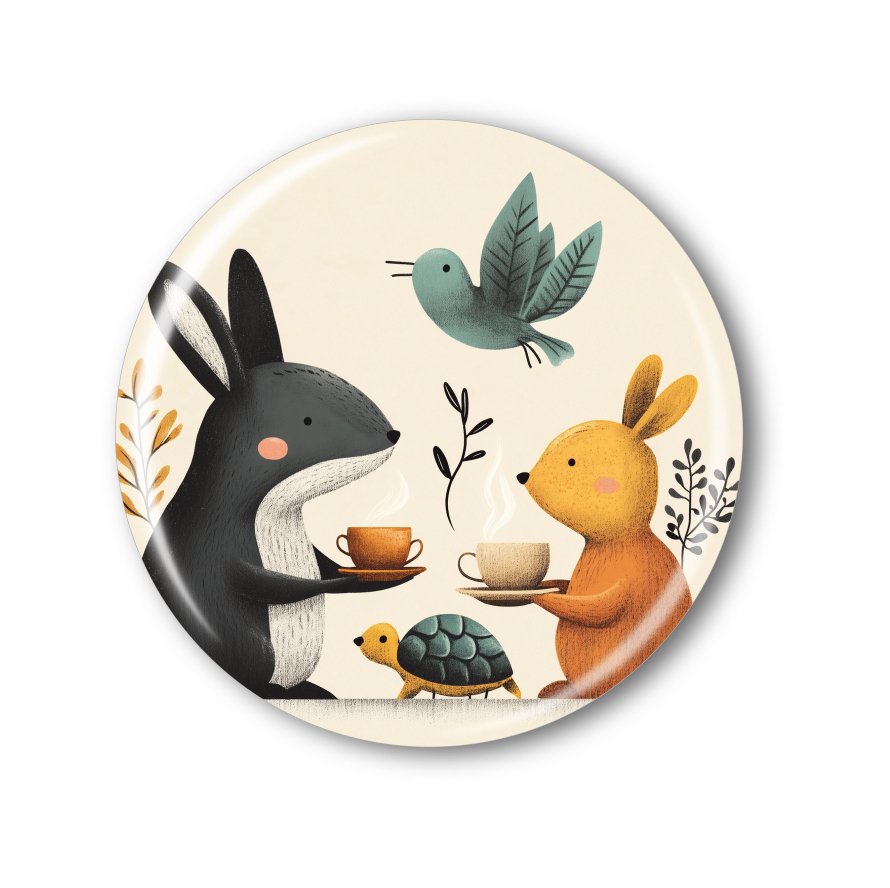 Připínací placka - Kávový čas se zvířátky