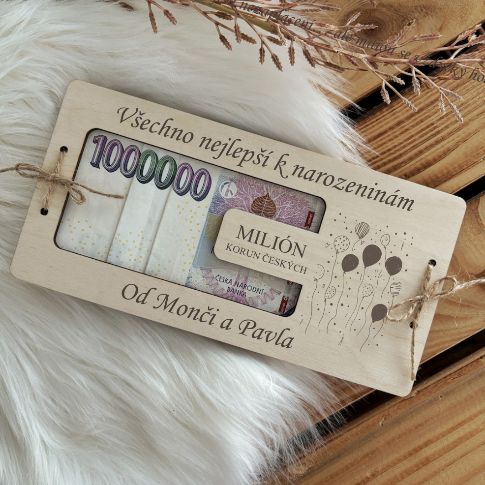 Dřevěné přání na peníze - Milion