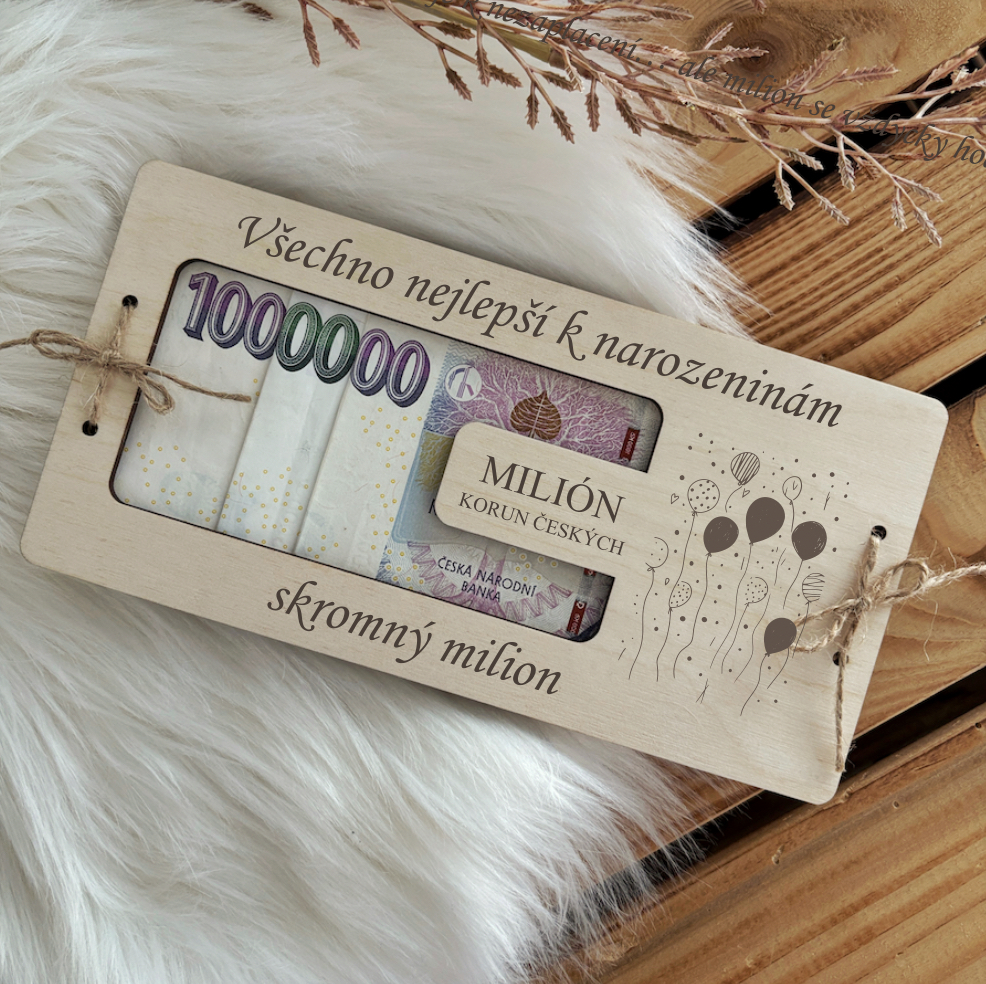 Dřevěné přání na peníze - Milion