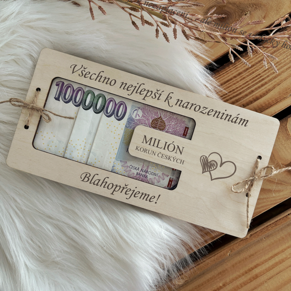 Dřevěné přání na peníze - Milion