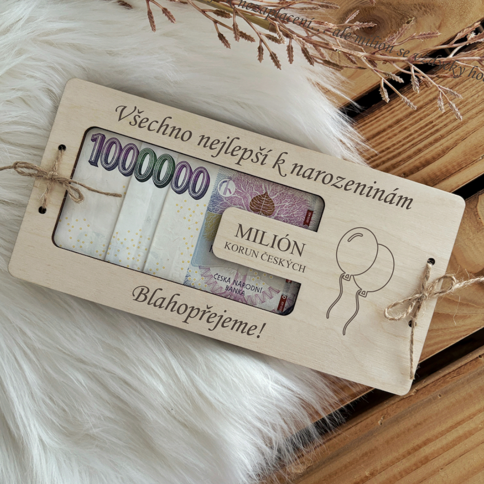 Dřevěné přání na peníze - Milion