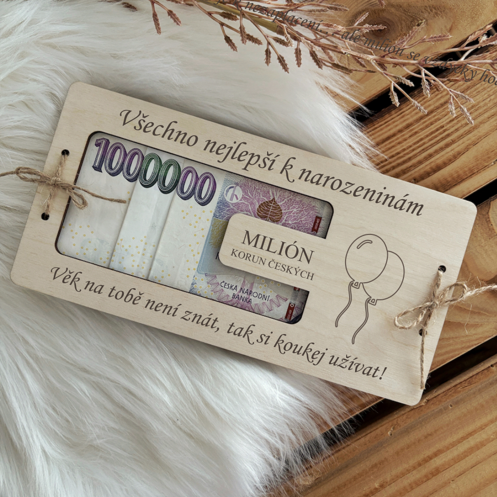 Dřevěné přání na peníze - Milion
