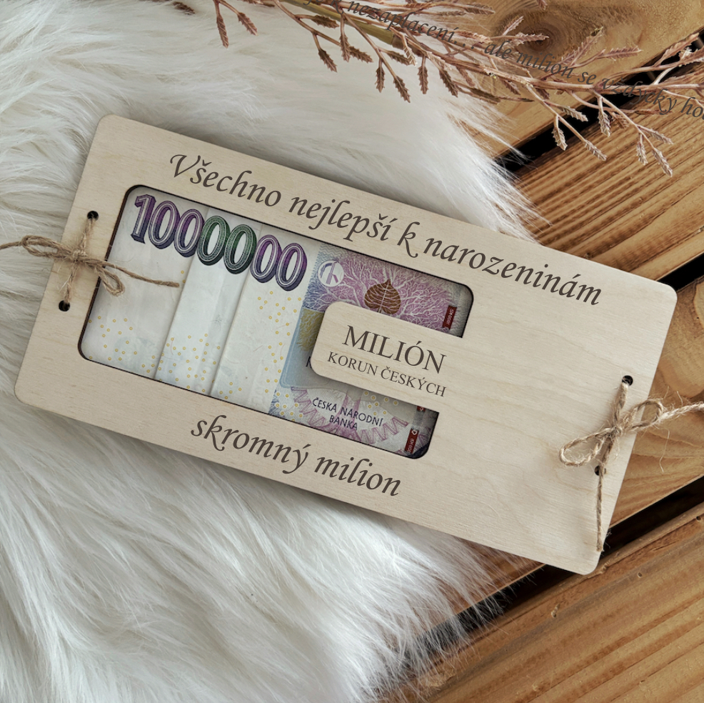 Dřevěné přání na peníze - Milion