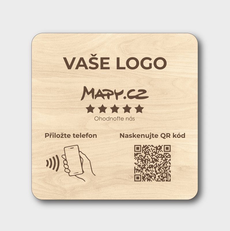 NFC + QR destička pro Mapy.cz recenze s vlastním logem
