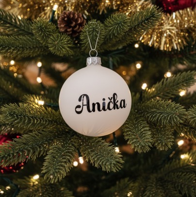 Bílá vánoční baňka se jménem