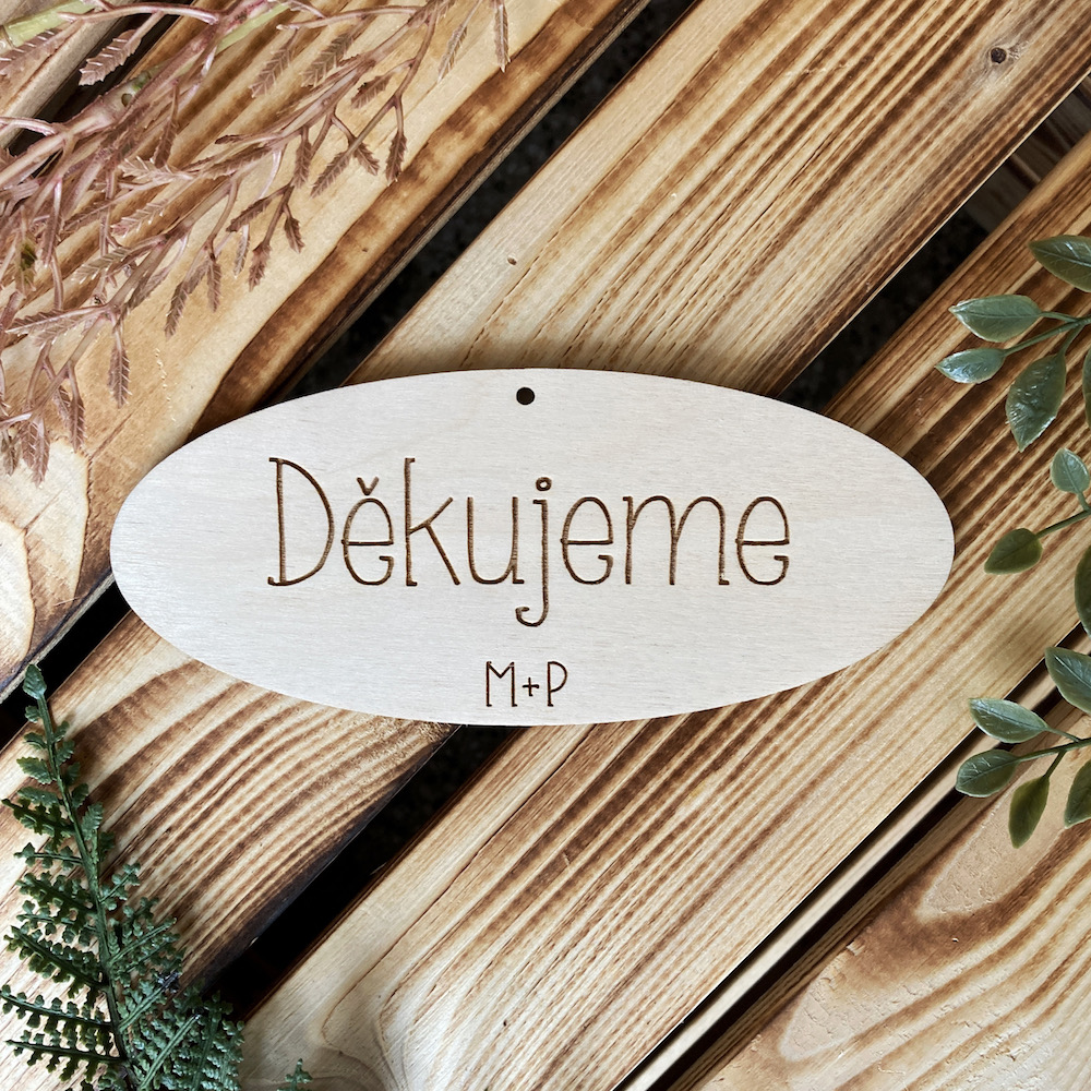 Dřevěná cedule - Děkujeme s iniciály