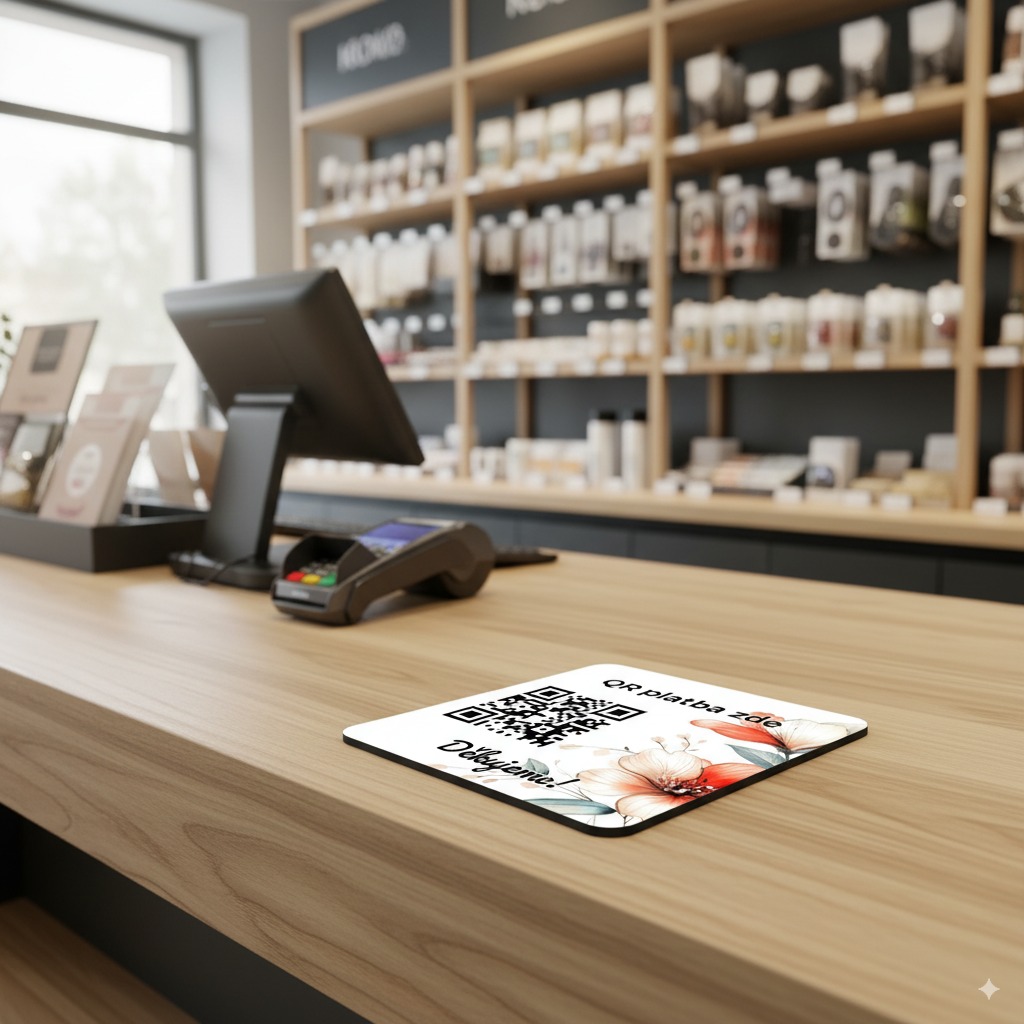 Destička s QR kódem pro přijímání plateb – květinový motiv