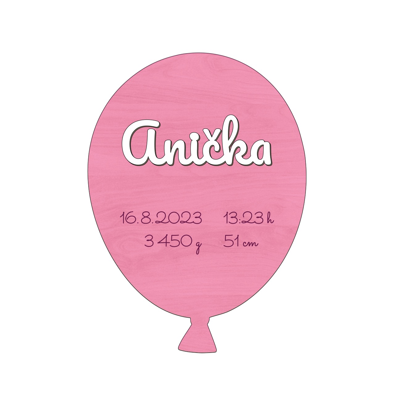 Barevný balonek se jménem a porodními údaji