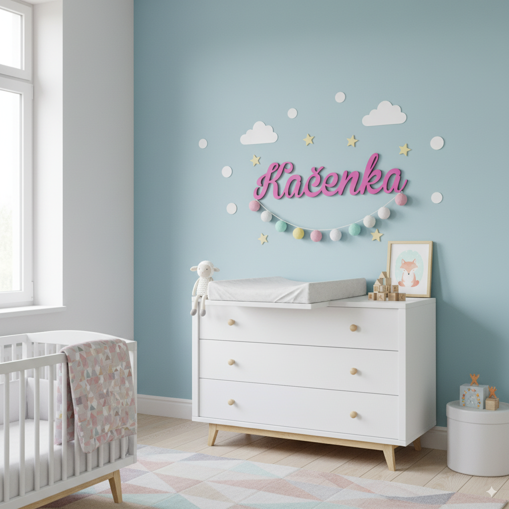 Dřevěné růžové jméno na přání