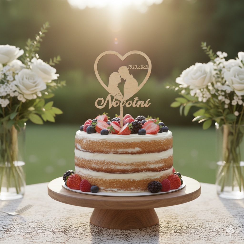Svatební zápich do dortu s příjmením a datem svatby