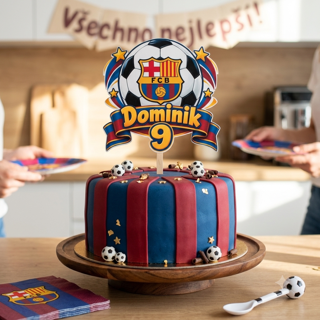 Narozeninový zápich do dortu FC Barcelona se jménem a věkem