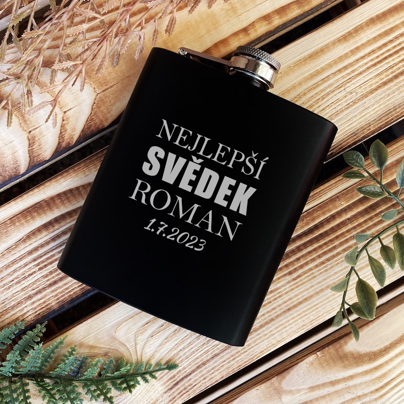 Černá placatka - Nejlepší Svědek, jméno a datum svatby 