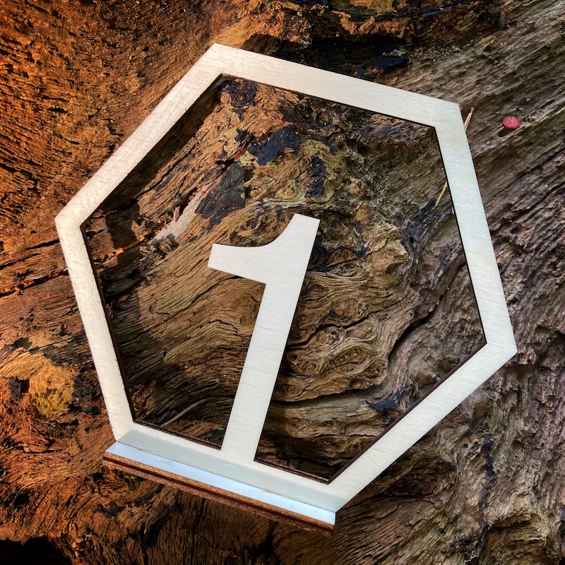 Dřevěná čísla na stůl - hexagon
