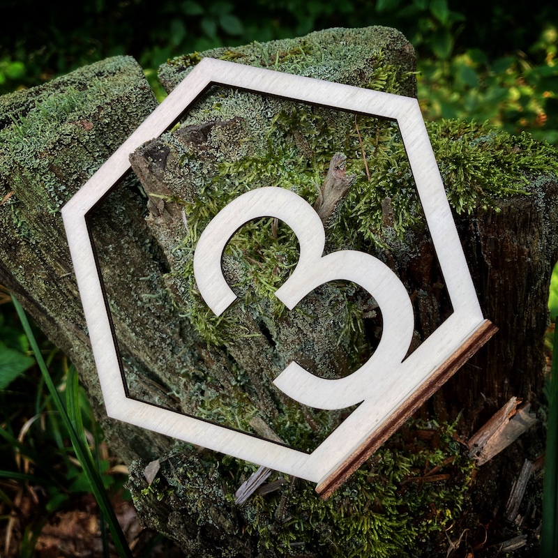 Dřevěná čísla na stůl - hexagon