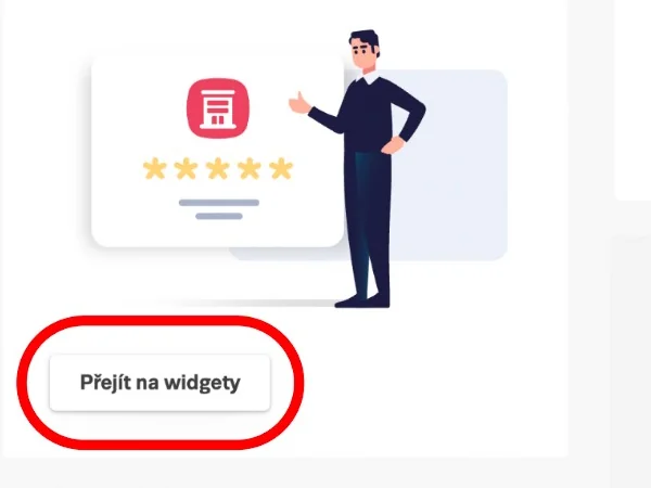 Správa Firmy.cz: tlačítko Přejít na widgety označené červeně
