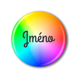 Připínací placka s barvou a jménem na přání