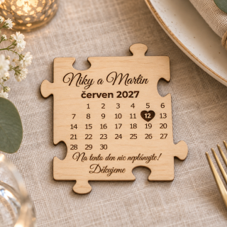 Svatební magnetky puzzle s kalendářem a vlastními údaji