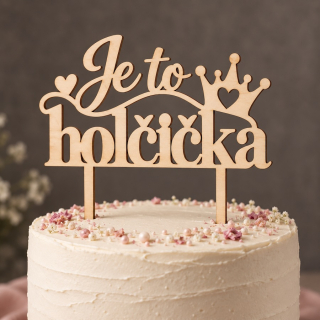 Zápich do dortu „Je to holčička“ s korunkou